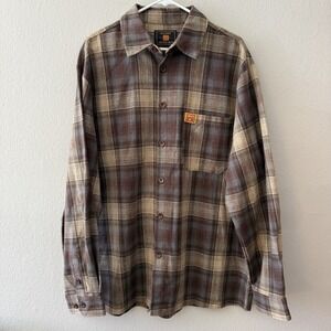 FB County Shirt Mens Extra Large Oatmeal Beige Checker Plaid Button Up